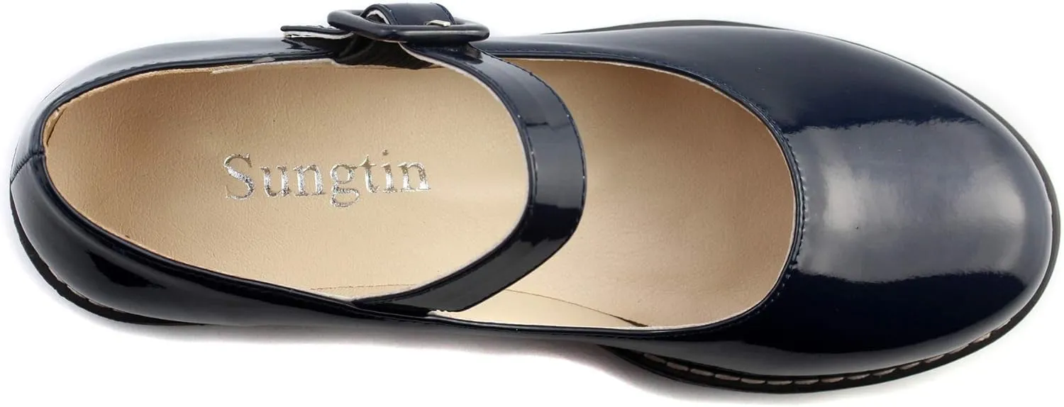 Sungtin Women Platform Shoes Chunky Mid Heel Marry Jane Shoes School Uniform Dress Shoes