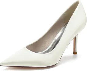 Wedding Bridal Shoes Women's Stiletto High Heel Dress Pumps Pointed Toe Evening Party Shoes,Ivory,7