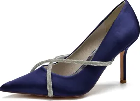 Women's Classic Closed Pointed Toe Stiletto High Heels Pumps Shoes for Party Evening Wedding,Dark Blue,6
