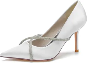 Women's Classic Closed Pointed Toe Stiletto High Heels Pumps Shoes for Party Evening Wedding,White,6