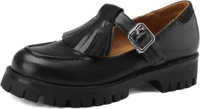 Women's Platform Tassels Round Closed Toe Pump Loafers Adjustable Buckle Comfortable Chunky Mid Heel Office Work Casual Fashion Business Dress Shoes All Weather Daily Wear Flats