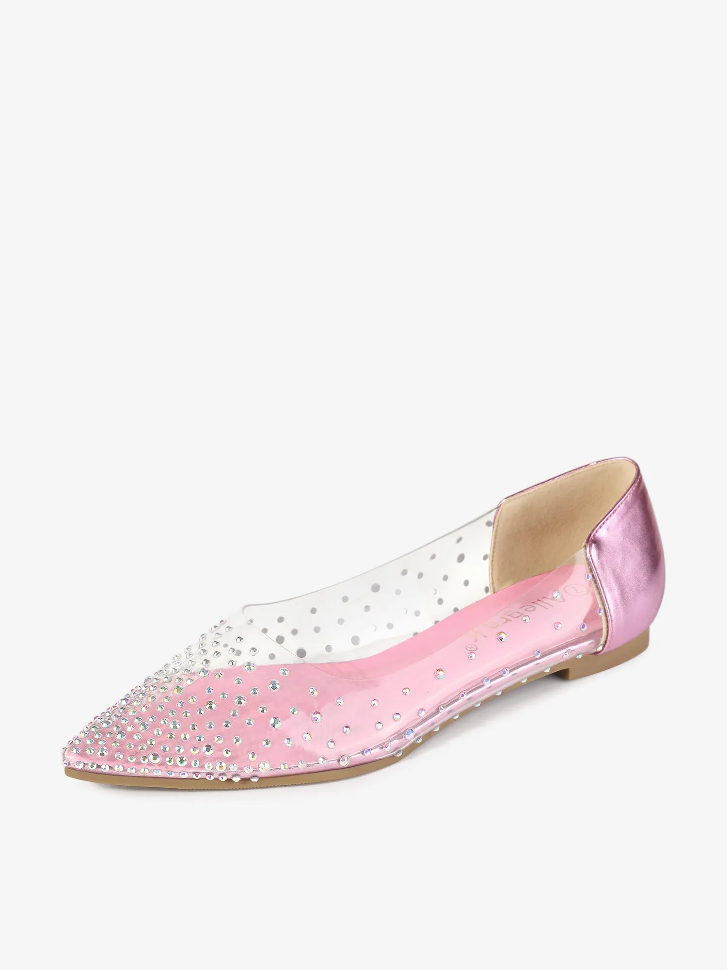 Women's Pointed Toe Clear Rhinestone Ballet Flats