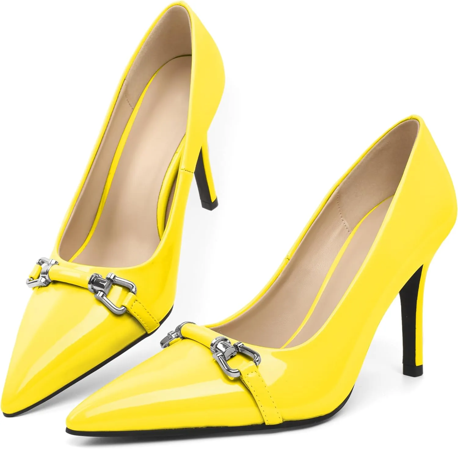YODEKS Women Stiletto Heel Pumps Slip On 3.5 Inch Closed Pointed Toe Buckle Shoes Dress Parent Size 6-13