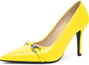YODEKS Women Stiletto Heel Pumps Slip On 3.5 Inch Closed Pointed Toe Buckle Shoes Dress Parent Size 6-13