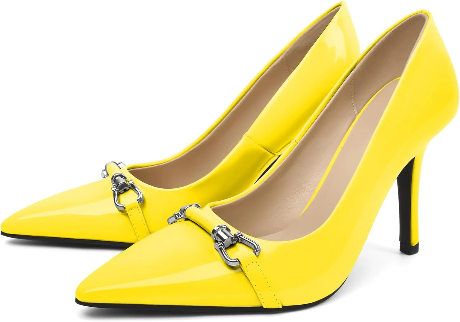 YODEKS Women Stiletto Heel Pumps Slip On 3.5 Inch Closed Pointed Toe Buckle Shoes Dress Parent Size 6-13